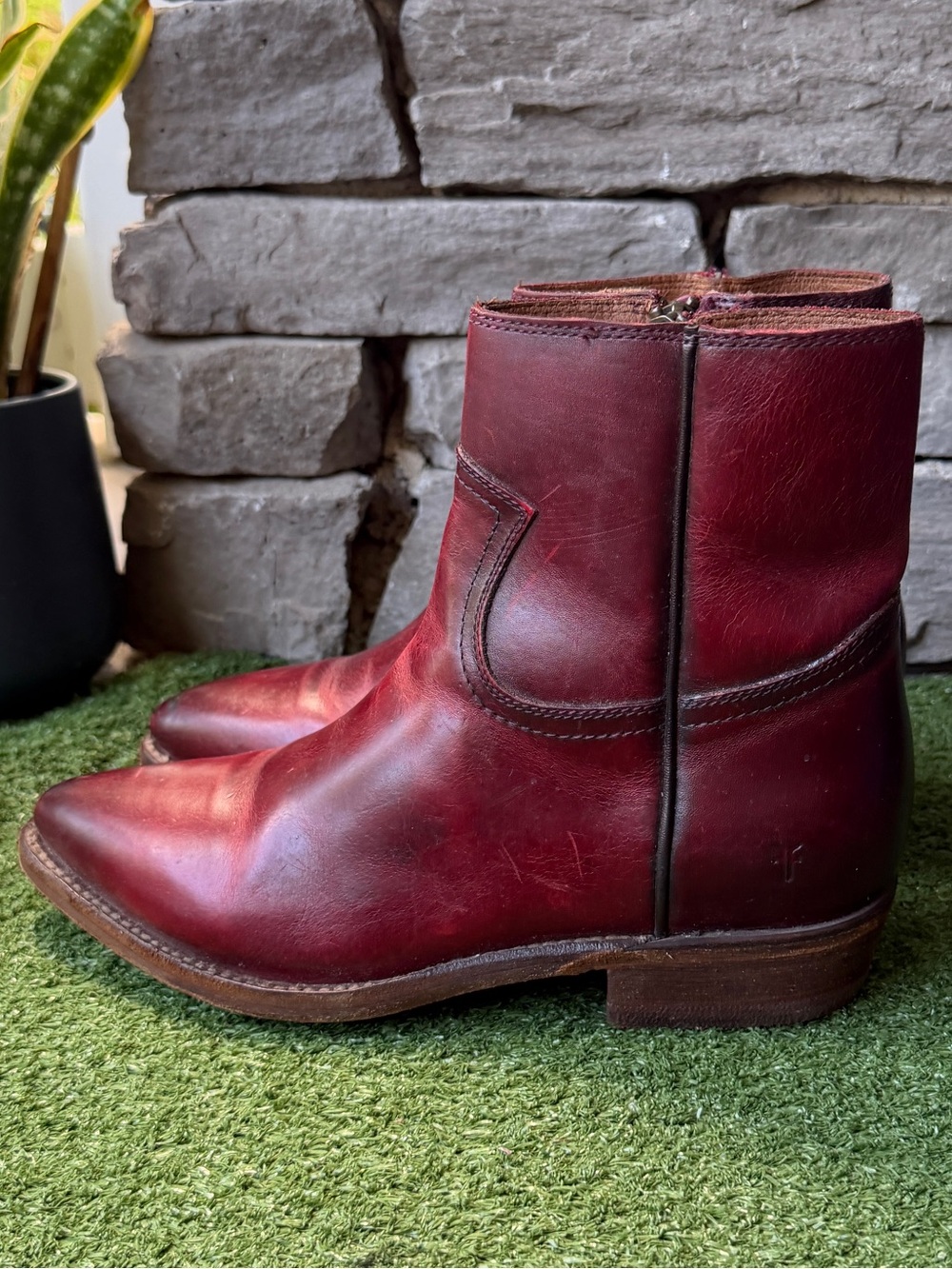 Frye Billy Inside Zip Rich Red Leather Women’s Booties